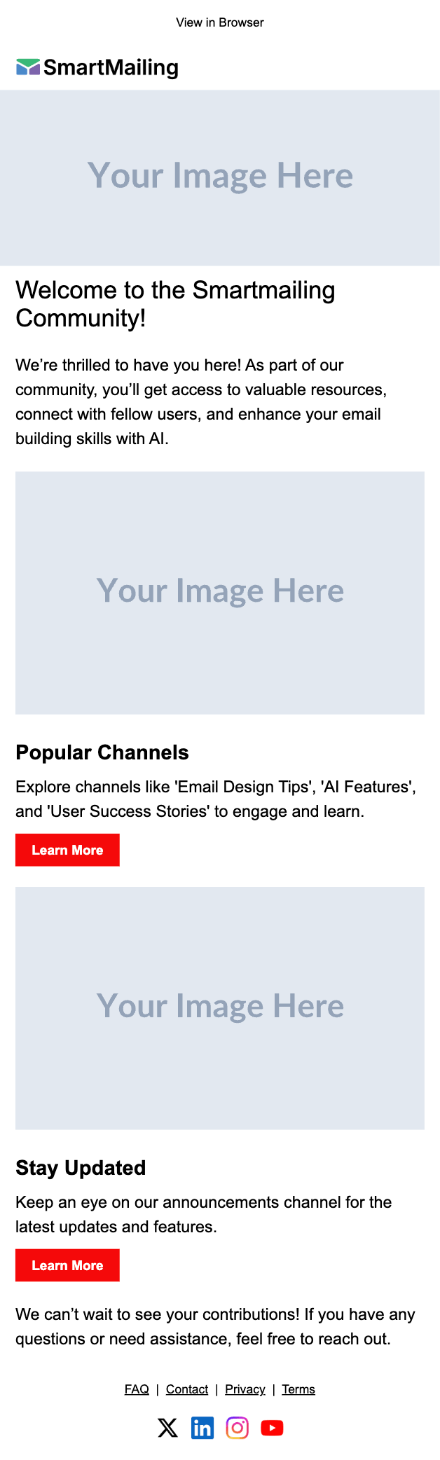 Community Welcome email template preview — mobile