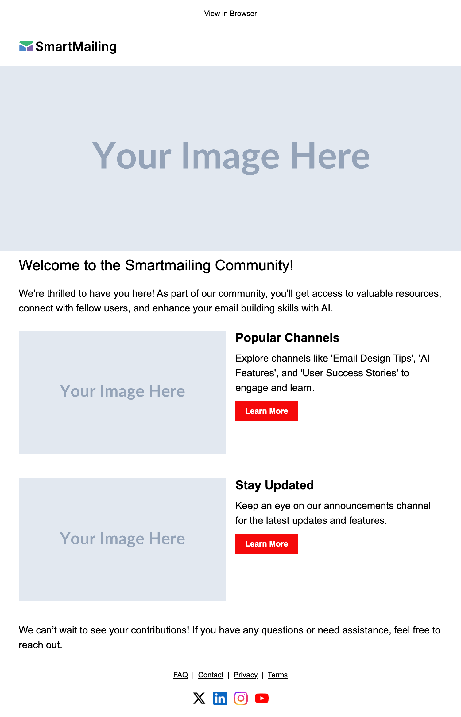 Community Welcome email template preview — desktop