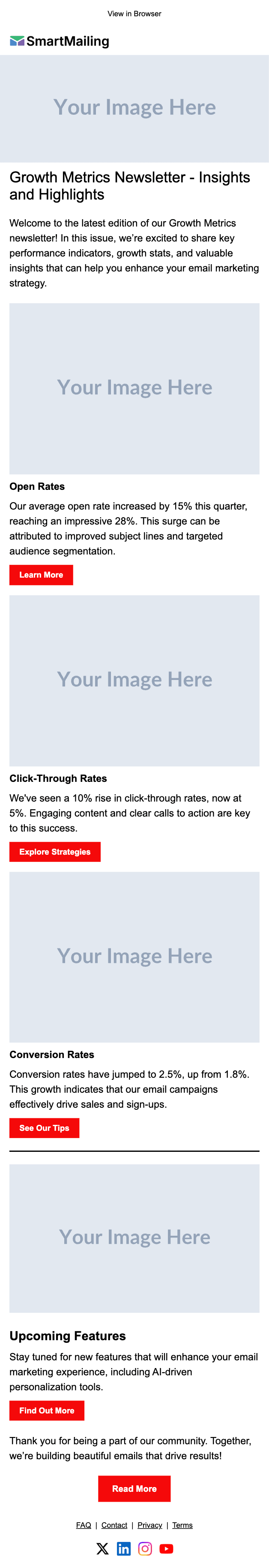Growth Metrics email template preview — mobile