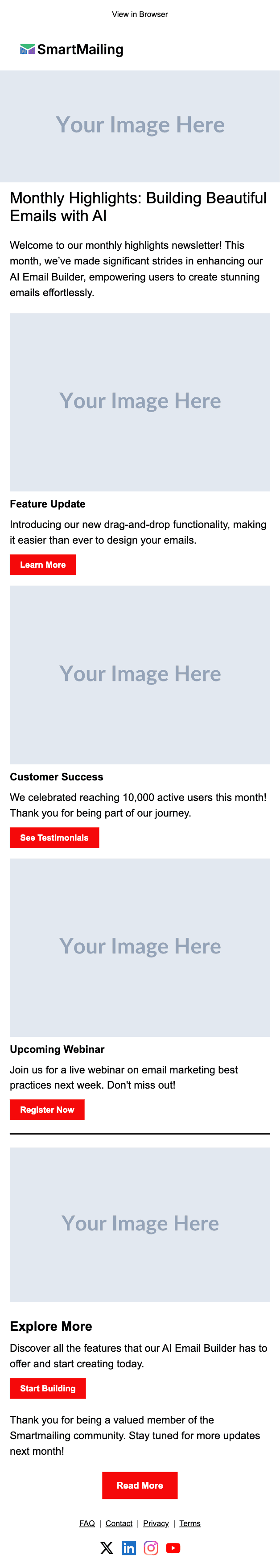 Monthly Highlights email template preview — mobile