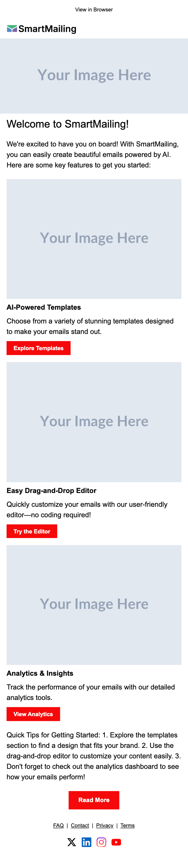 Service Welcome email template preview — mobile