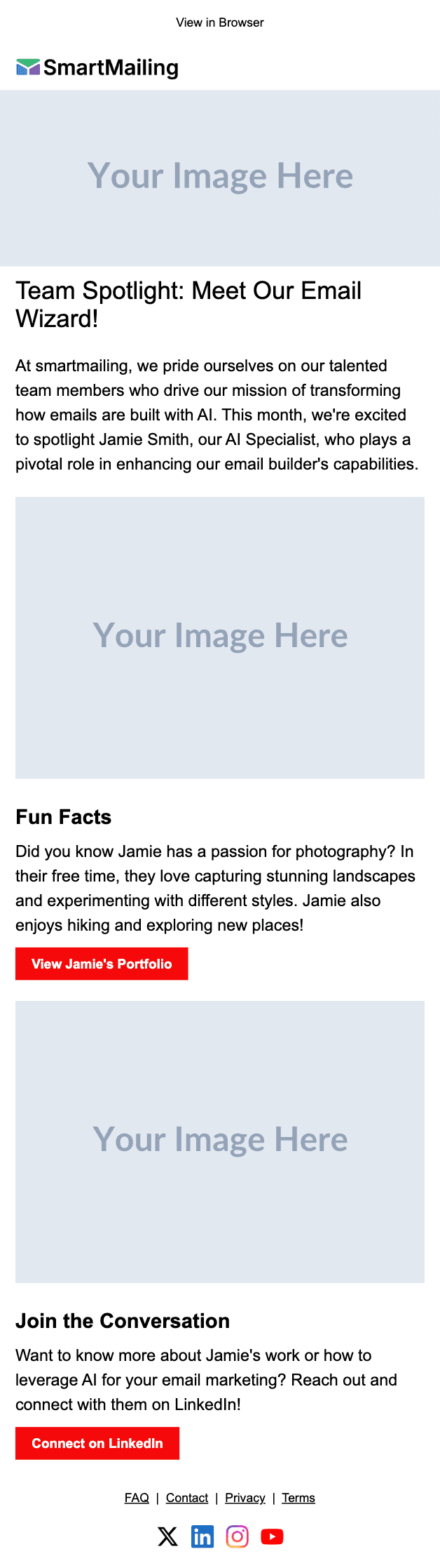 Team Spotlight email template preview — mobile