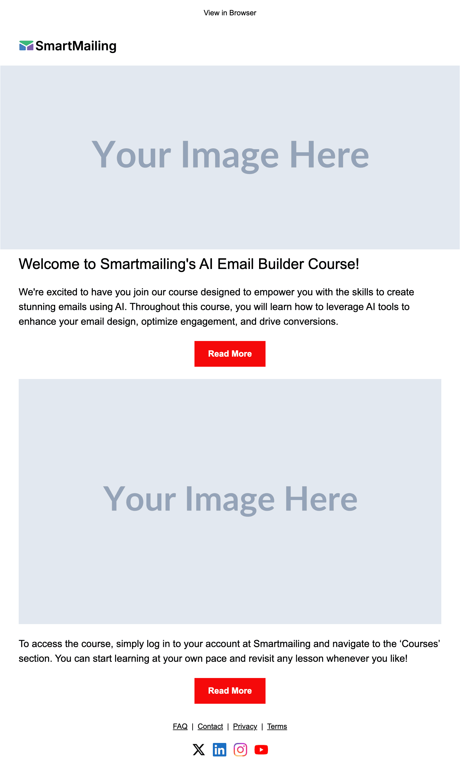 Course Welcome email template preview