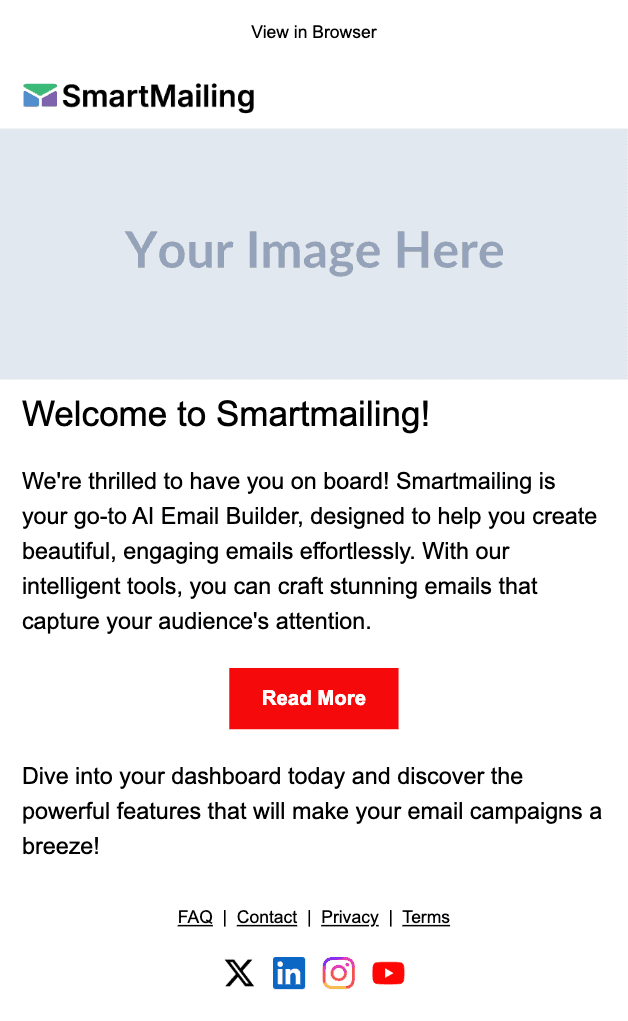 New User Welcome email template preview — mobile