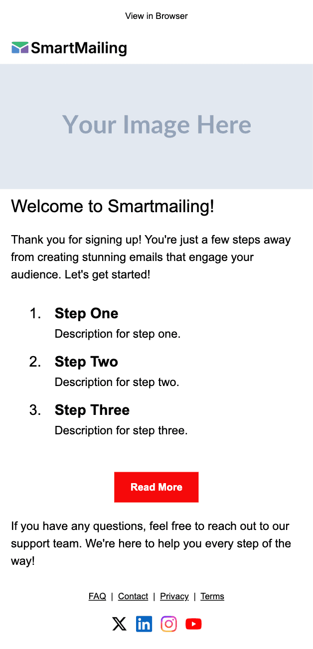 Post-Signup Activation email template preview — mobile