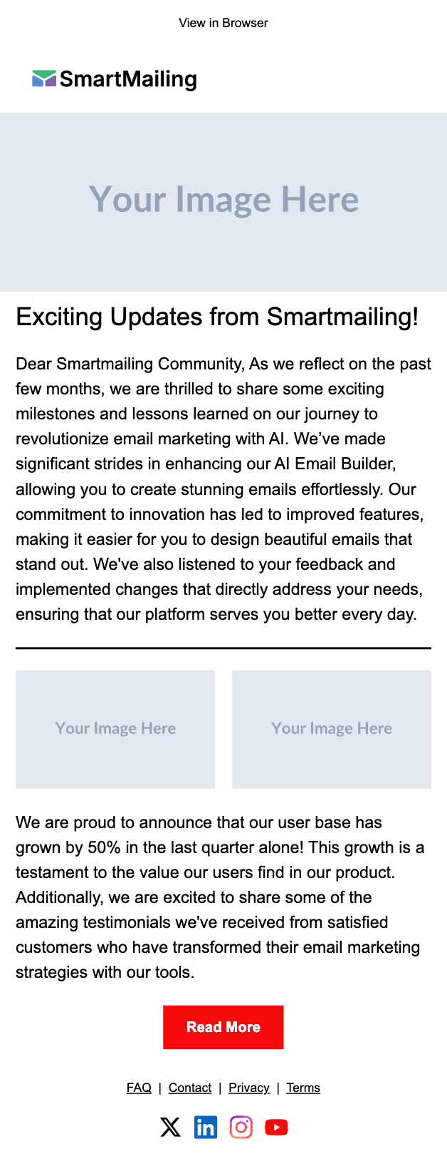 Startup Newsletter email template preview — mobile