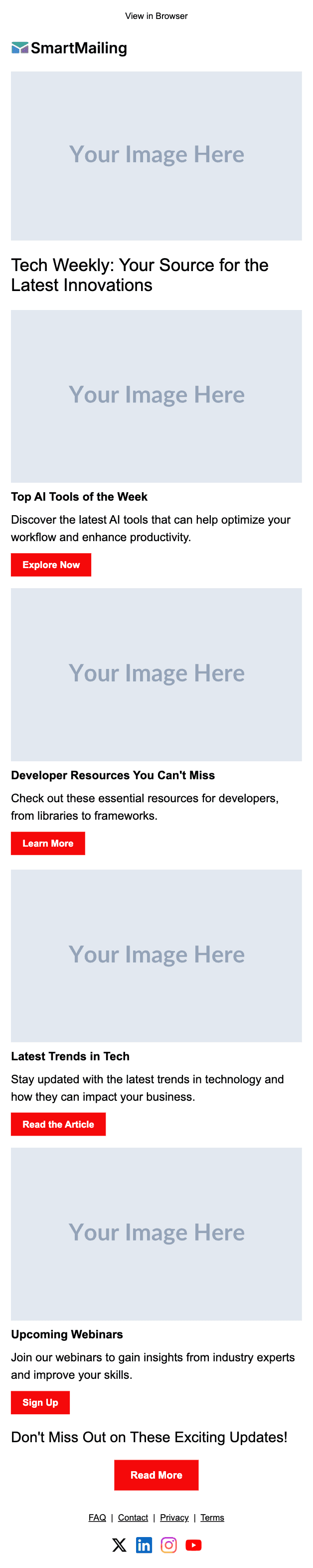 Tech Weekly email template preview — mobile