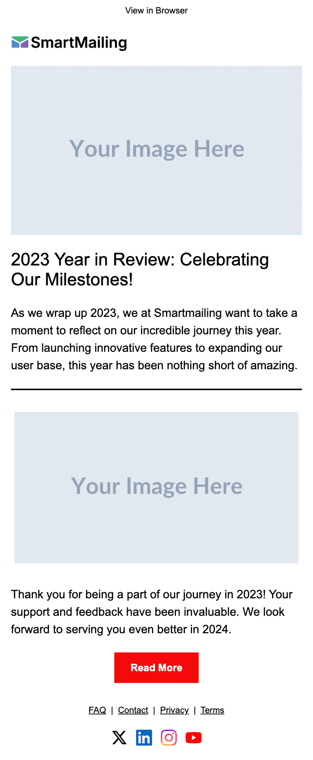 Year in Review email template preview — mobile